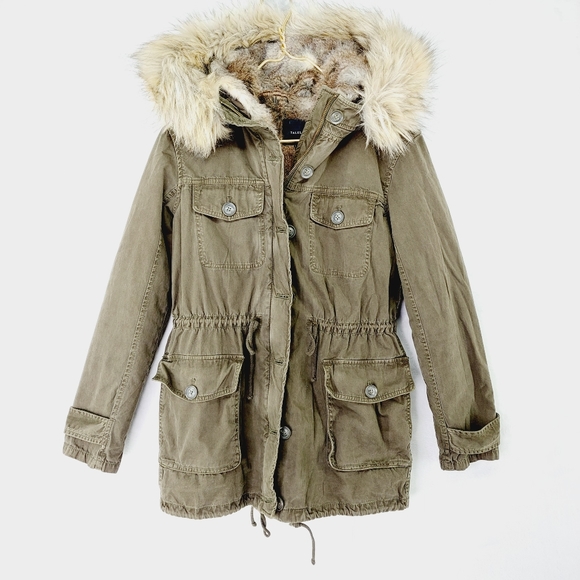 Talula Jackets & Coats Talula Cotton Faux Fur Lining Hoodie Kaki